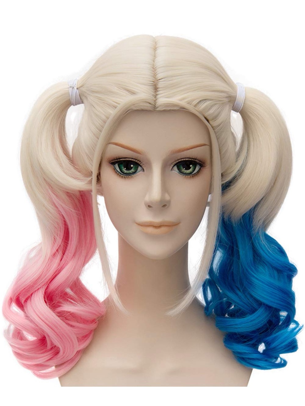Harley Quinn Synthetic Wig Halloween Cosplay Pink Blue Suicide Squad Adult Size